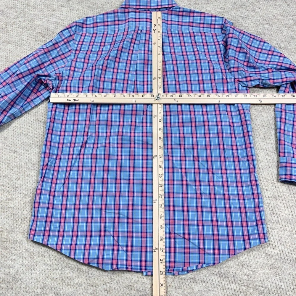 Vineyard Vines Shirt Men Medium Blue Pink Plaid Slim Fit Tucker Button Up Preppy - Picture 5 of 9